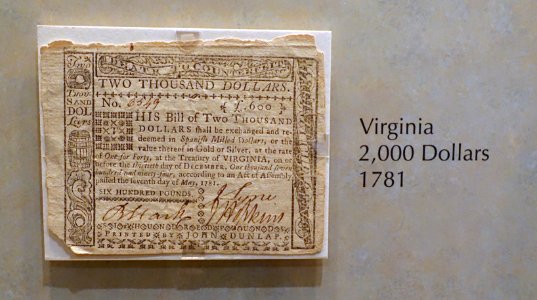 2,000_Dollars,_Virginia,_1781_-_National_Museum_of_American_History_-_DSC00190