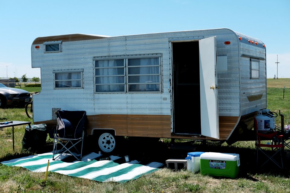 1968_Banner_travel_trailer_during_2019_Vintage_Camper_Trailer_Rally_at_Cam-Plex_in_Gillette,_Wyoming_(1)