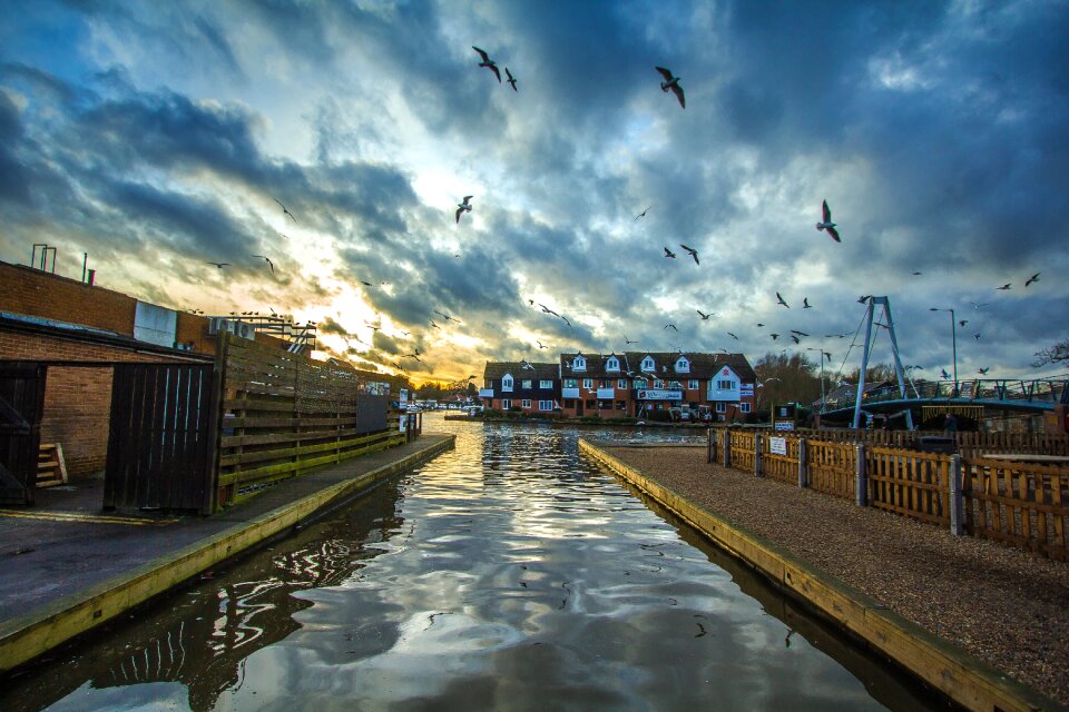 River in the evening city