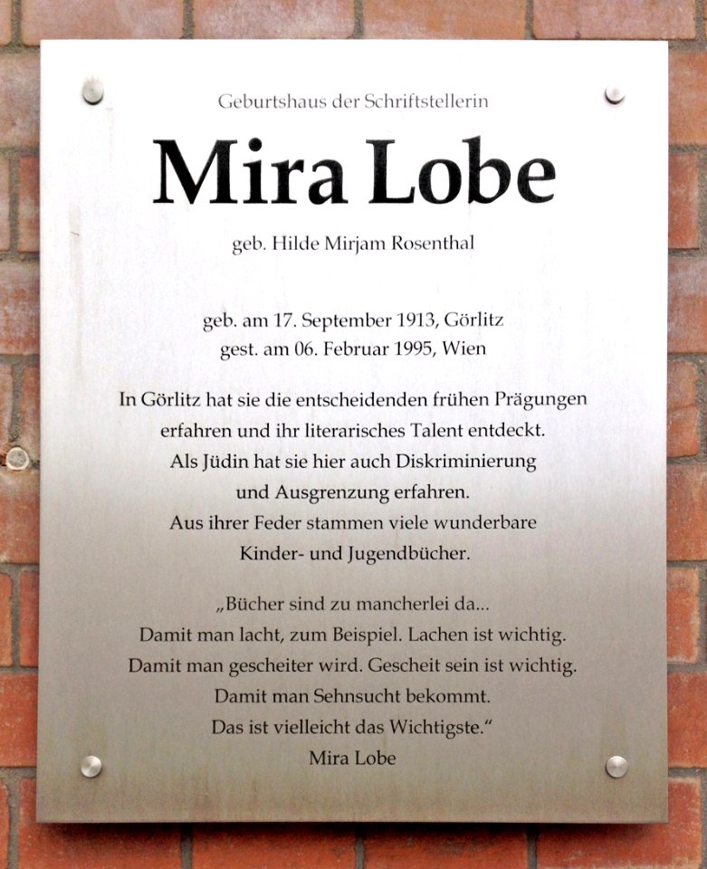 20160313233301!Görlitz_Gedenktafel_Mira_Lobe_retuschiert