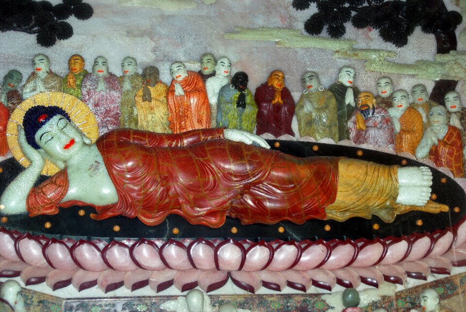 Reclining buddha jade multicolor