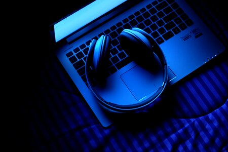 Music headphones blue computer