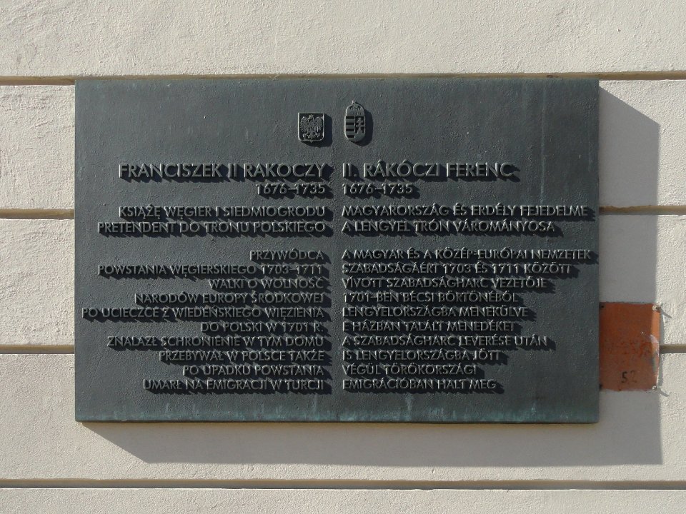 2018_Warszawa_Krakowskie_Przedmieście_1,_tablica_upamiętniająca_Franciszka_II_Rakoczego