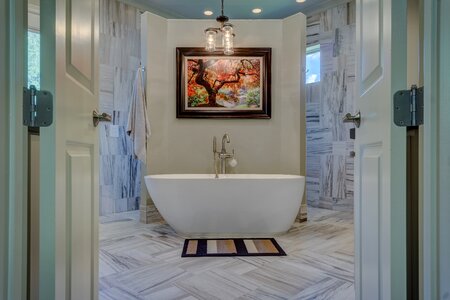 Tub bathtub gray bathroom photo
