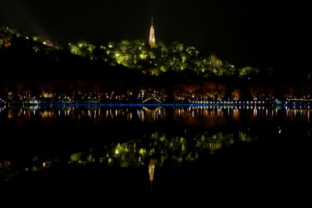 2014.11.21.192500_Baochu_Pagoda_night_reflection_Xihu_Hangzhou photo