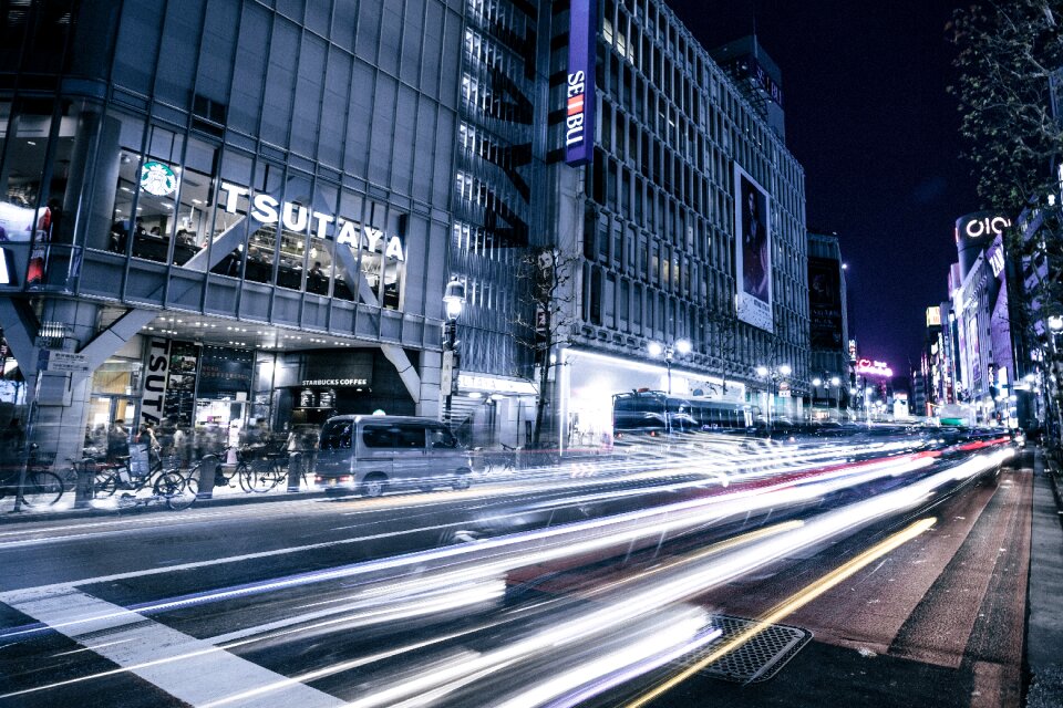 Cityscape light trails lights
