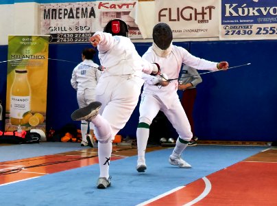 2nd_Leonidas_Pirgos_Fencing_Tournament._Flèche_by_Dimitrios_Makris_and_4th_parry_by_Ahmed_Alhoussain photo