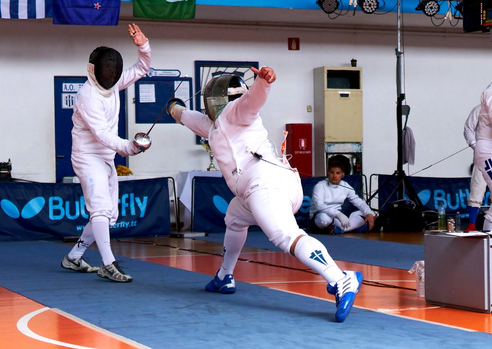 2nd_Leonidas_Pirgos_Fencing_Tournament._Advance_lunge_performed_by_Alexandros_Kanellis_and_4th_parry_by_Dimitris_Makris