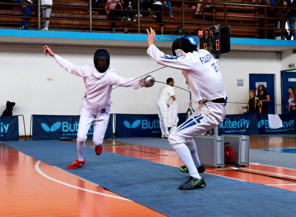 2nd_Leonidas_Pirgos_Fencing_Tournament._Flèche_ad_touch_for_the_fencer_on_the_left