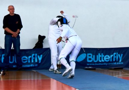 2nd_Leonidas_Pirgos_Fencing_Tournament._Flèche_by_Ahmed_Alhoussain,_1st_parry_by_Dimitrios_Makris photo