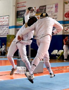 2nd_Leonidas_Pirgos_Fencing_Tournament._Fierce_struggle_in_the_air_between_two_unidentified_fencers photo