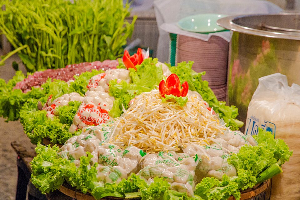Meatballs bean sprouts a small path
