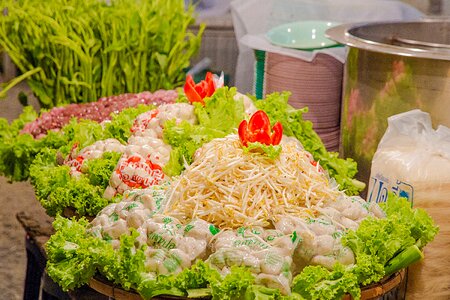 Meatballs bean sprouts a small path