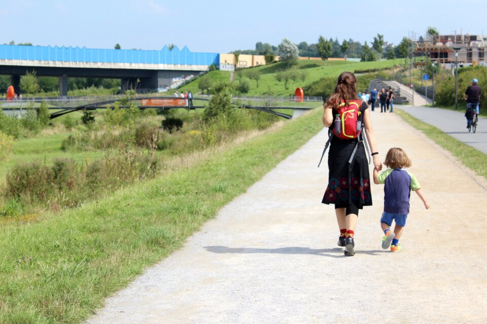 Mother mom and child walk