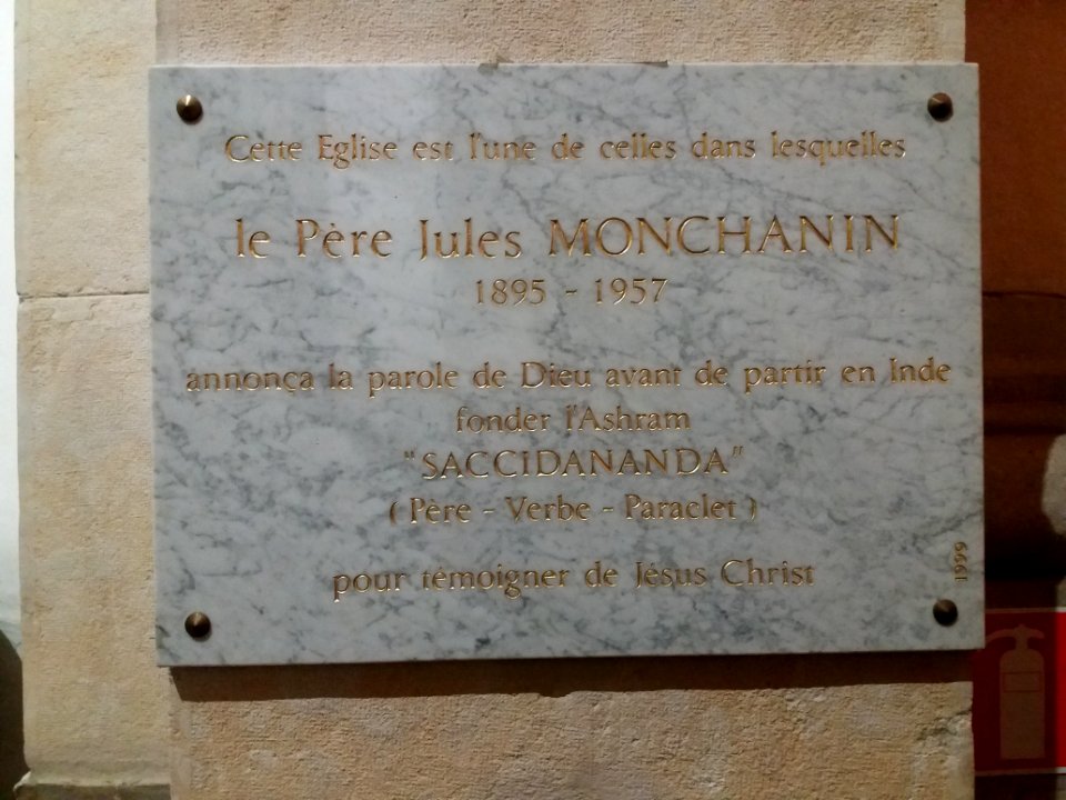 Église_Notre-Dame-Saint-Vincent_de_Lyon_-_Plaque_au_Père_Jules_Monchanin,_fondateur_de_l'Ashram_Saccidananda