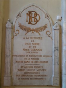 Église_Notre-Dame_de_Bellecombe_de_Lyon_-_Bras_sud_du_transept_-_Chapelle_-_Plaque_à_la_mémoire_des_fondateurs_et_bienfaiteurs