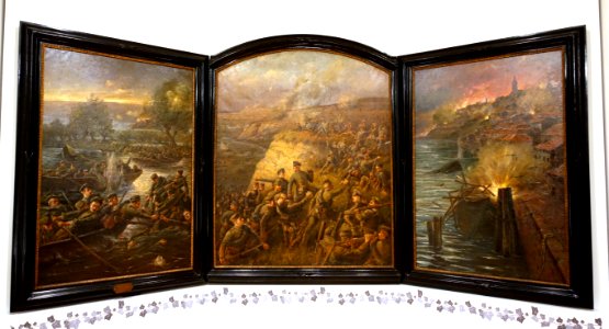 Übergang_über_die_Save,_Reserve_Infantry_Regiment_208's_battle_to_cross_the_Sava_River_at_Belgrade,_by_Elmar_von_Eschwege,_1915_AD_-_Braunschweigisches_Landesmuseum_-_DSC04764