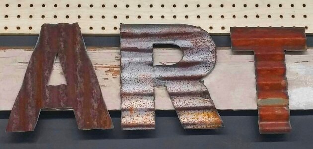Rust corrugated pegboard