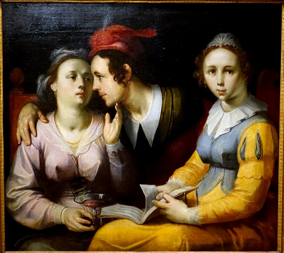 A_courting_couple_and_woman_with_a_songbook,_by_Cornelis_Cornelisz._van_Haarlem,_Dutch,_c._1594,_oil_on_canvas_-_Princeton_University_Art_Museum_-_DSC06548