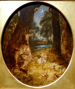 A_Midsummer_Night's_Dream,_Bottom_the_Weaver_and_Titania,_by_George_Cruickshank,_British,_c._1845,_oil_on_fiberboard_-_Princeton_University_Art_Museum_-_DSC07068