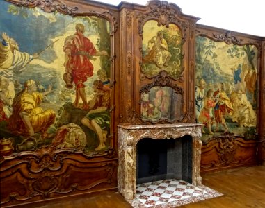 Aachen_room_for_Johann_of_Wespien,_architect_Johann_Josef_Couven,_Gobelins_by_Franz_and_Peter_van_der_Borcht,_1734-1742,_oak,_marble,_tapestries_-_Germanisches_Nationalmuseum_-_Nuremberg,_Germany_-_DSC02733a