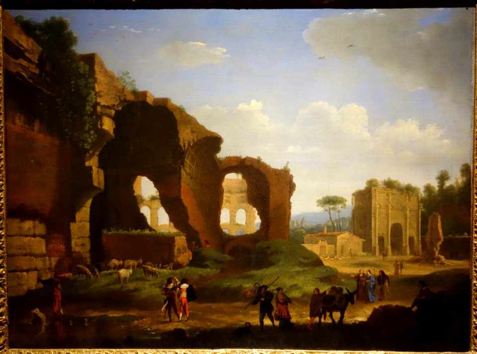 A_Roman_View_of_the_Ruins_of_the_Temple_of_Venus_and_Rome_with_the_Colosseum_and_the_Arch_of_Constantine,_by_Herman_van_Swanevelt,_1634,_oil_on_canvas_-_National_Museum_of_Western_Art,_Tokyo_-_DSC08477