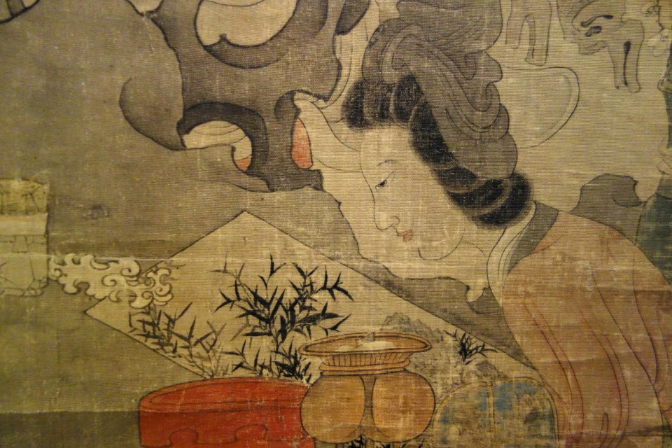 A_Scholar_Instructing_Girl_Pupils_in_the_Arts,_by_Chen_Hongshou_(1598-1652),_detail_2,_China,_after_1646,_ink_and_color_on_silk_-_Berkeley_Art_Museum_and_Pacific_Film_Archive_-_DSC04240