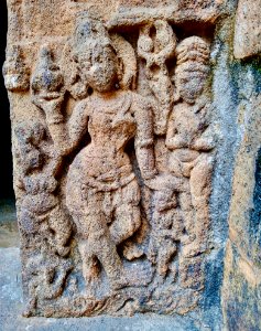 9th_century_Virabhadra_temple_artwork_sanctum_entrance,_Ganga_goddess_on_makara,_Biccavolu_Andhra_Pradesh