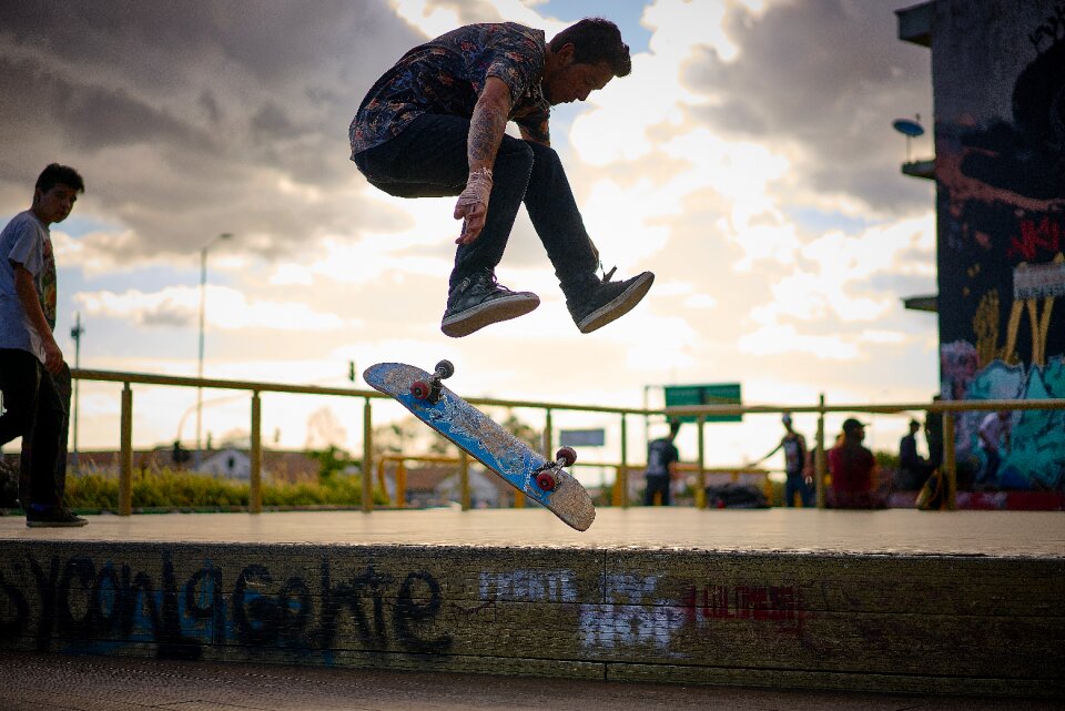 Skateboard fly sky
