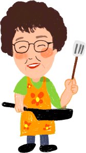 앞치마를_두르고_프라이팬을_든_가정주부_중년_여성_요리사_삽화_illustration_of_Housewife,_middle-aged_female_chef_with_apron_and_frying_pan