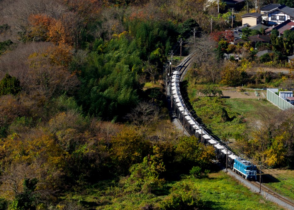 金尾山から俯瞰した石灰石輸送列車