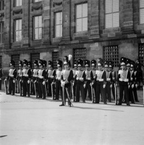 Aflossing_wacht_bij_Paleis._Grenadiers,_Bestanddeelnr_902-9947