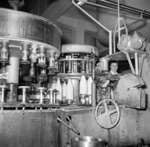 Afvulmachine_aan_de_lopende_band_waar_de_melkflessen_worden_gevuld,_Bestanddeelnr_252-9072