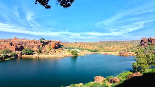 Agastya_Lake_near_Badami_Rock_Cut_Hindu_Jain_Temples_in_Karnataka_India
