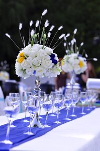 Table flowers western-style dining area wine glasses