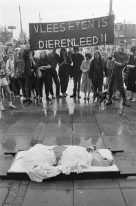 Actievoerders_van_actiegroep_Dier_demonstreren_tegen_bio-industrie_met_dood_varken,_Bestanddeelnr_934-0557