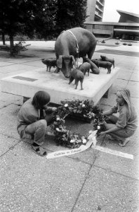 Acties, monumenten, kransleggingen, bio-industrie, varkens, dierenbescherming, Bestanddeelnr 932-6591