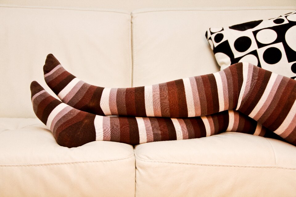 Stripped socks long socks crossed legs
