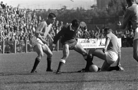 ADO tegen PSV, Van de Kuilen (PSV) midden, links Van den Oever , rechts Aurdse, , Bestanddeelnr 916-8721