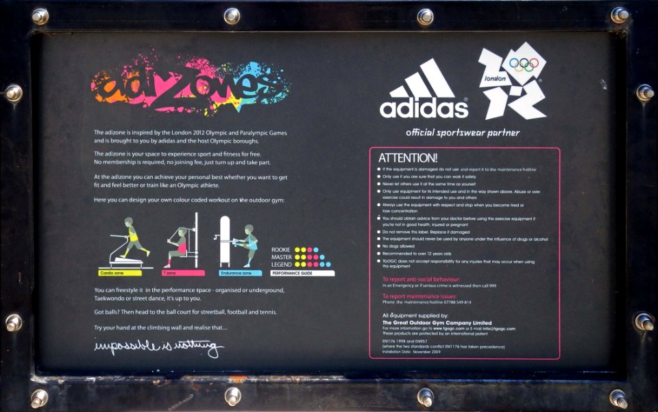 Adizone information board, Egerton Park, Bexhill-on-Sea