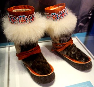 Alaskan boots, Inupiat, 1989, bearded seal, ringed seal, spotted seal, caribou, polar bear - Bata Shoe Museum - DSC00406 (crop)
