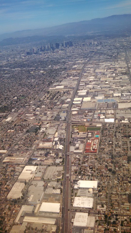Alameda Rail Corridor and Downtown LA from air