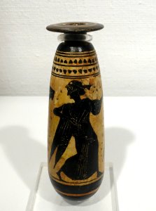 Alabastron with dancing maenads, Sappho painter, Greek, Attic, c. 500-490 BC, white-ground technique on earthenware - Krannert Art Museum, UIUC - DSC06527