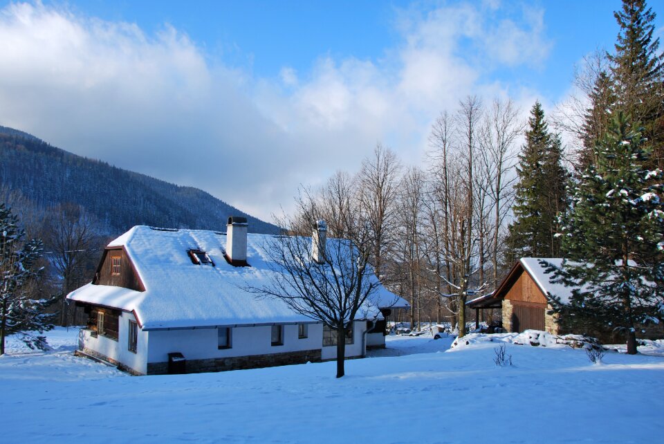 Winter cottage snow