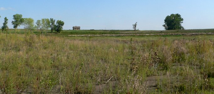 Agra Lake (Kansas) dam from lakebed 1