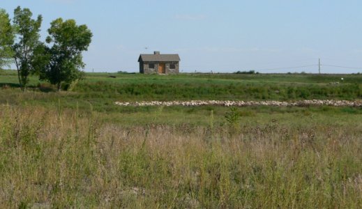Agra Lake (Kansas) dam from lakebed 2