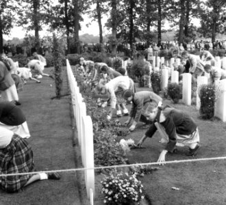 Airborne-herdenking in Oosterbeek. Kinderen leggen bloemen bij de graven, Bestanddeelnr 905-3113