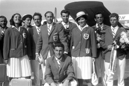 Aankomst Nederlandse ploeg van de Maccabiah Games (Joodse OlympischeSpelen) J, Bestanddeelnr 912-9106