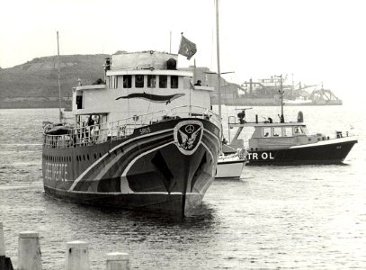 Aankomst van de Sirius in IJmuiden. Geschonken in 1986 door United Photos de Boer bv. - Gepubliceerd in het Haarlems Dagblad van 01.08.1985. Identificatienummer 54-015685