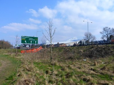 A27 and Amex Stadium from Footpath near University of Sussex (April 2013)